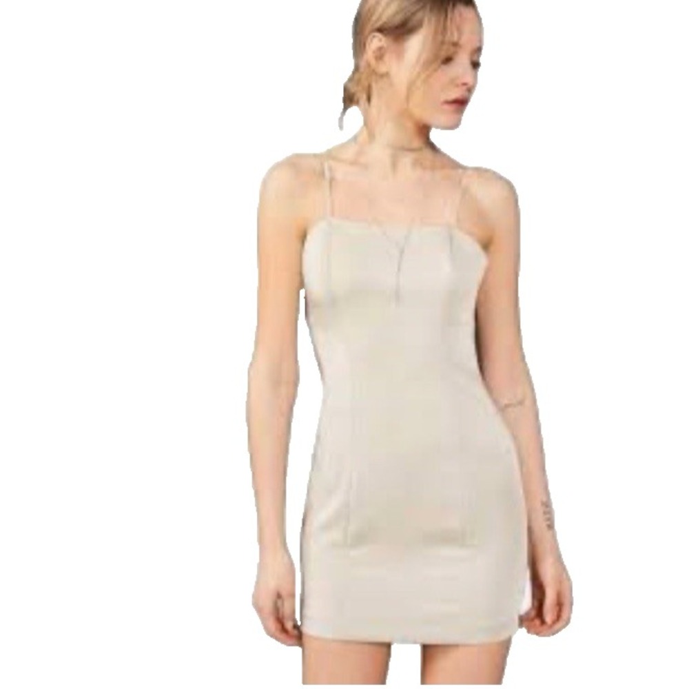 Capulet Amber Satin Slip Mini Dress in Champagne Square Neck Sz S